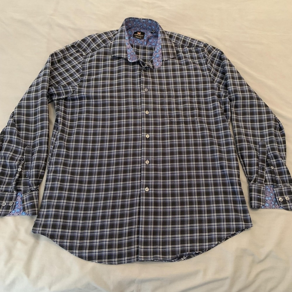 Marcello Sport Shirt Mens XL Blue Plaid‎ Long Sleeve Button Front Casual
